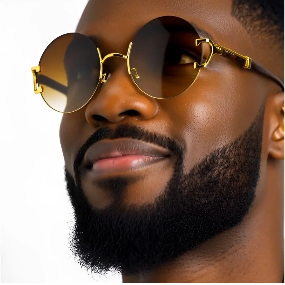 Sunglasses Classic UV400 Protection Gold‎ Frameless Retro Shades Circle Lentes